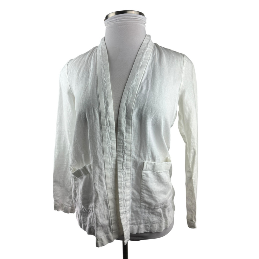 Pure Jill x J. Jill Linen Open Cardigan White Pockets LS Lagonlook Beachy XS - Picture 4 of 14